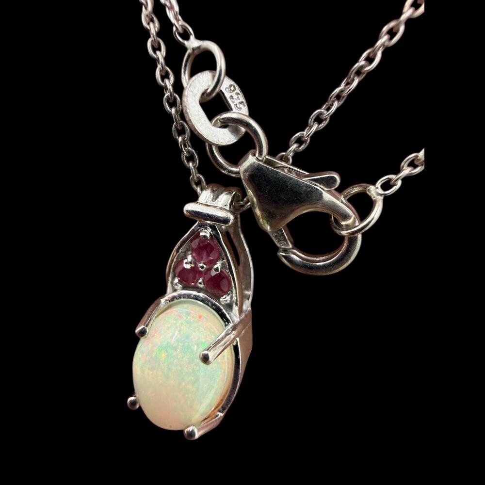 Ethiopian Welo Opal Niassa Ruby Pendant Necklace 925 Sterling Silver 20in Chain - Picture 4 of 9